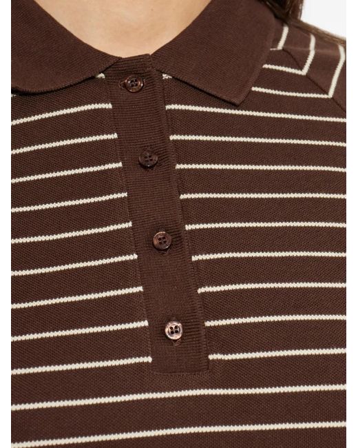 Samsøe & Samsøe Brown Samia Striped Buttoned Polo Top