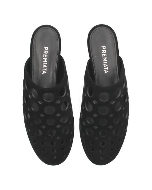 Premiata Black Cut-Out Leather Mules