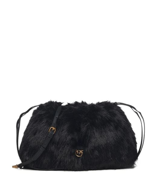 Pinko Faux-fur Logo-plaque Clutch Bag Black
