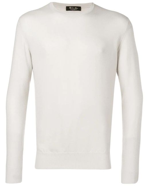 Loro Piana White Crew Neck Pullover for men