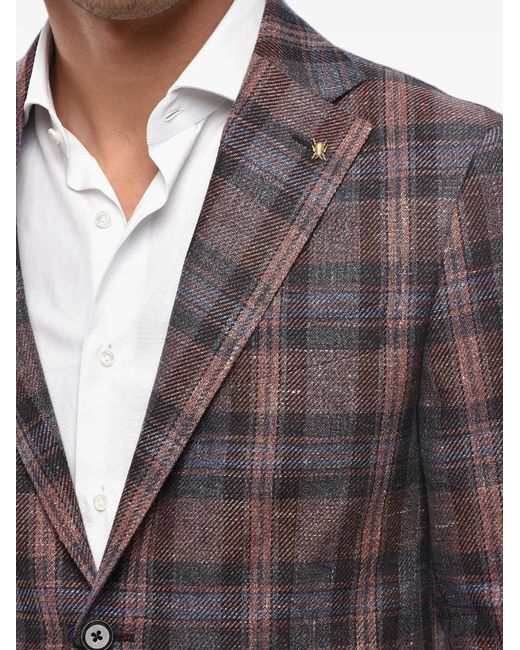 Corneliani Gray Tartan-Print Linen-Blend Blazer for men
