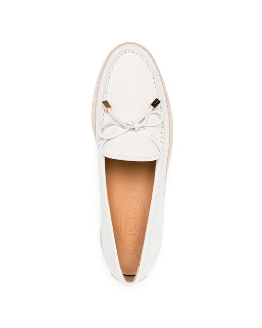 Tod's White Tassel Leather Loafers