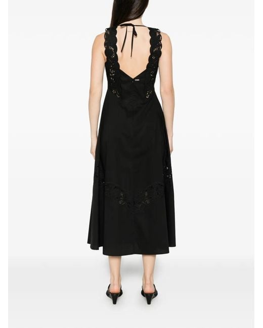 Twinset Black Lace-Detail Crew Neck Long Dress