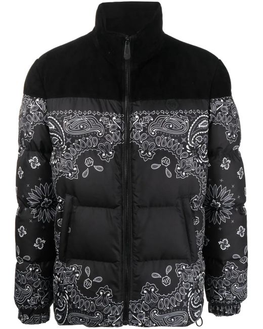 Philipp Plein Black Bandana-Print Padded Jacket for men
