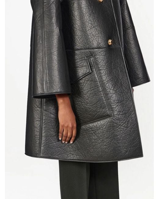 Ferragamo Black Textured Nappa-Leather Coat