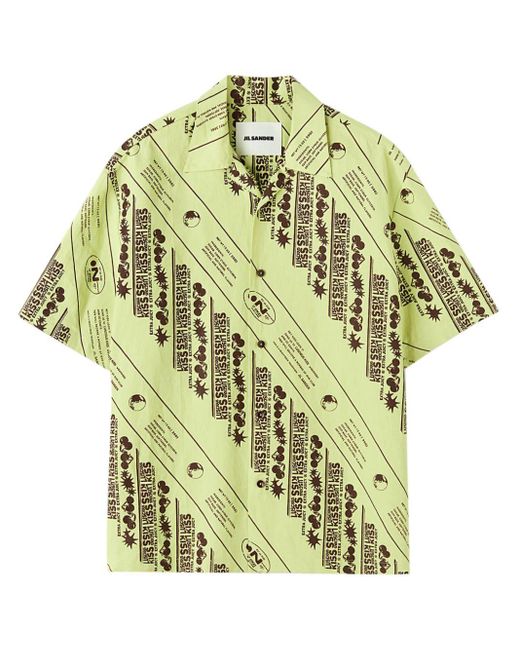 Jil Sander Green Graphic-print Linen Shirt for men