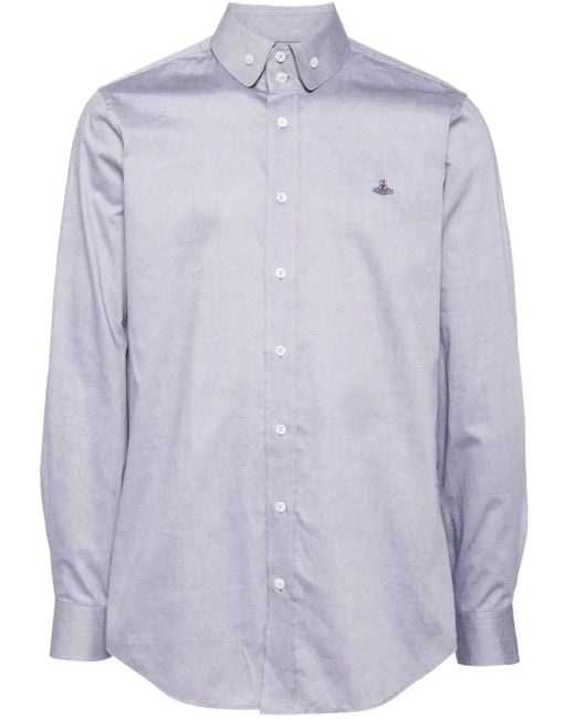 Vivienne Westwood Blue Embroidered-Orb Cotton Shirt for men