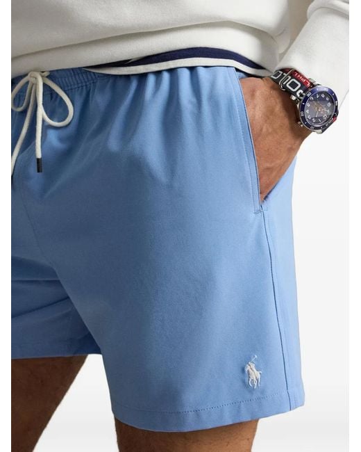 Polo Ralph Lauren Blue Short De Bain Traveler À Logo Brodé for men