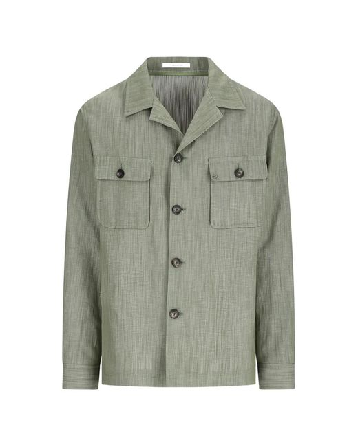 Tagliatore Green Textured Patch-Pocket Shirt for men
