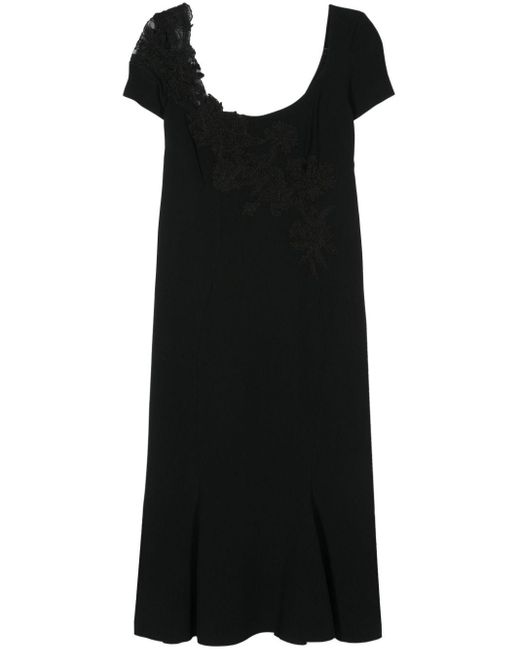 Ermanno Scervino Black Floral Lace Appliqué Midi Dress