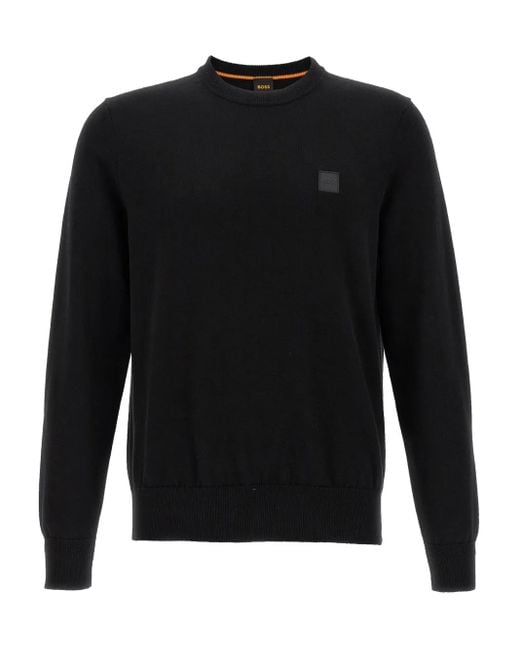 Jersey con cuello redondo y parche del logo Boss de hombre de color Black