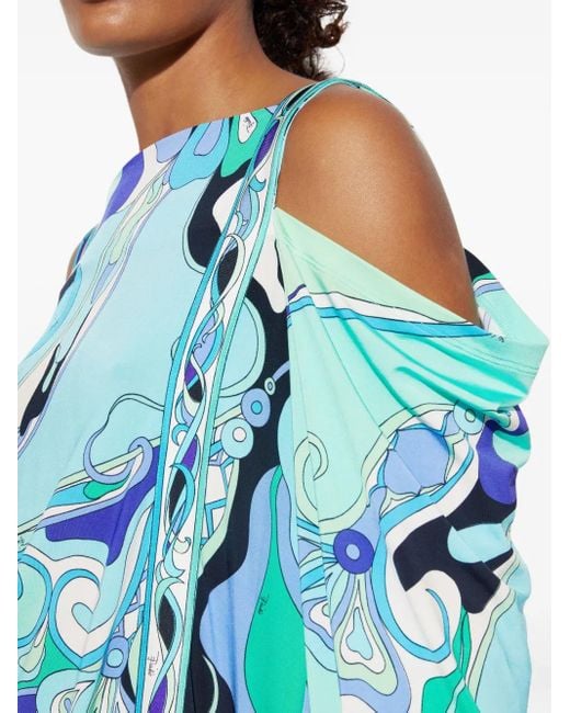 Emilio Pucci Blue Shoulder-Cut Print Dress