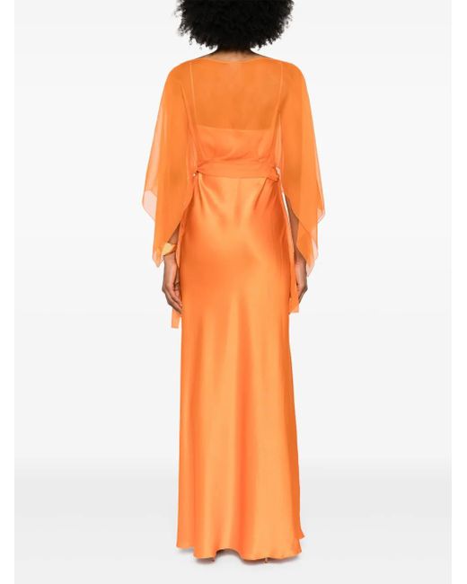 Alberta Ferretti Orange Robe Longue À Détail De Cape