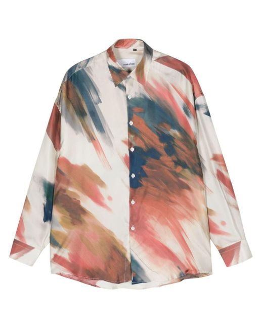 Costumein Natural Abstract-print Silk Shirt for men