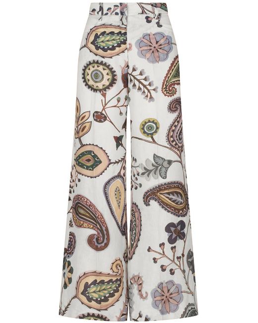 Silvia Tcherassi Gray High-waisted Paisley-print Trousers