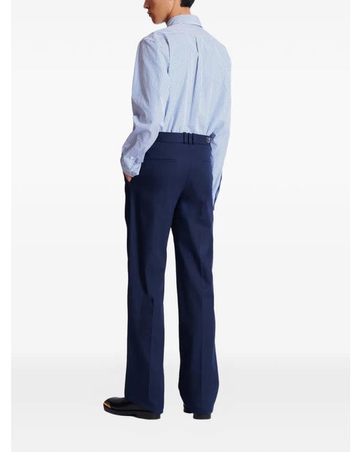 Balmain Blue Cotton Pleated Flared Trousers for men