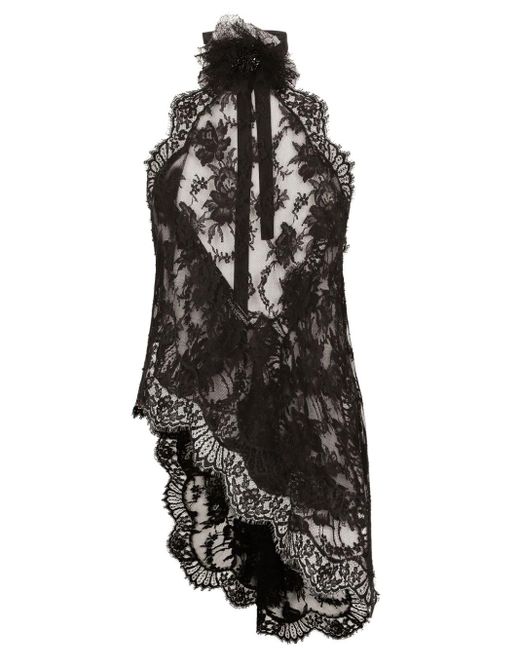 Dolce & Gabbana Black Asymmetrische Bluse aus Blumenspitze