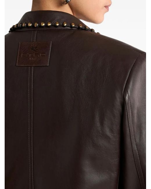 Etro Black Single-Breasted Leather Jacket With Studs
