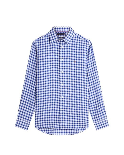 Tommy Hilfiger Blue Gingham-Check Linen Shirt for men