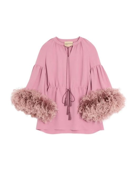 Valentino Garavani Pink Cady Couture Feather-Trim Blouse