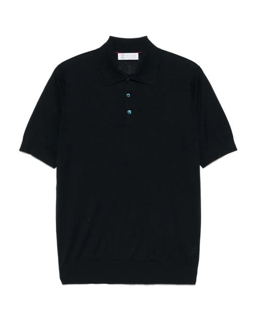 Brunello Cucinelli Black Knitted Polo Shirt for men
