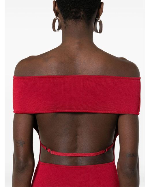 Jacquemus Red Off-The-Shoulder Knit Dress