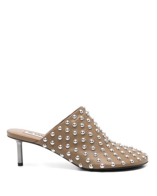Jil Sander Brown Pointed Toe Mule With Metallic Studs