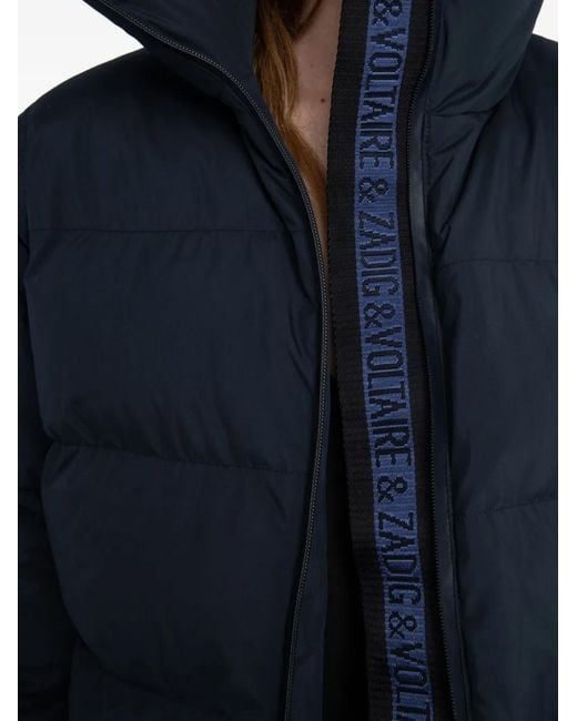 Zadig & Voltaire Blue Quilted Logo-Tape Puffer Jacket