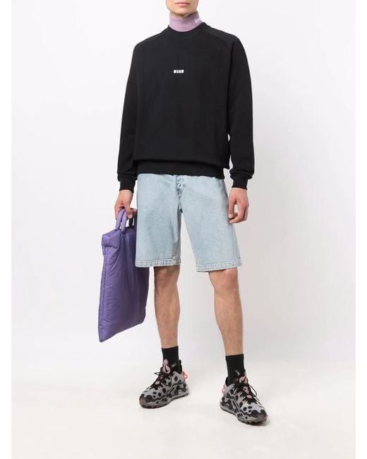 MSGM Blue Cotton Crewneck Sweatshirt With Printed Logo for men