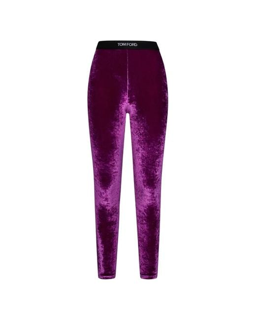 Tom Ford Purple Logo-Waistband Velvet-Effect Leggings