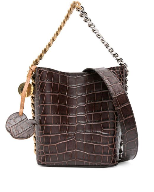 Stella McCartney Embossed Crocodile effect Bucket Bag in Brown
