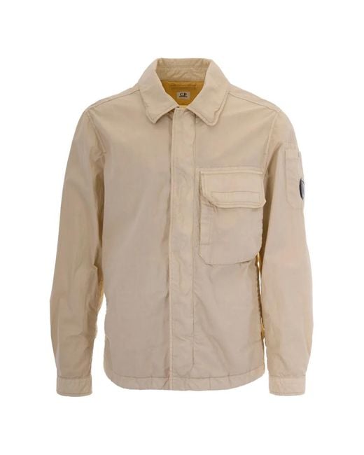 C P Company Natural 50 Fili Wax Zipped Lens Overshirt for men