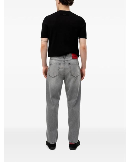 HUGO Gray Logo-Patch Jeans for men