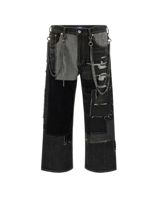 Junya Watanabe Black Chain-Link Patchwork Jeans for men