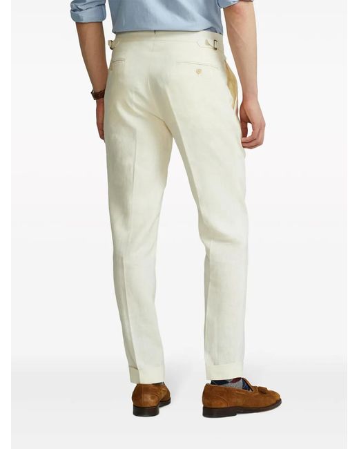 Polo Ralph Lauren White Pleat-Detail Linen Trousers for men