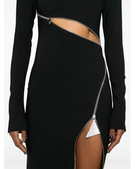 The Attico De Attico Twisted Zip Midi -jurk Met in het Black