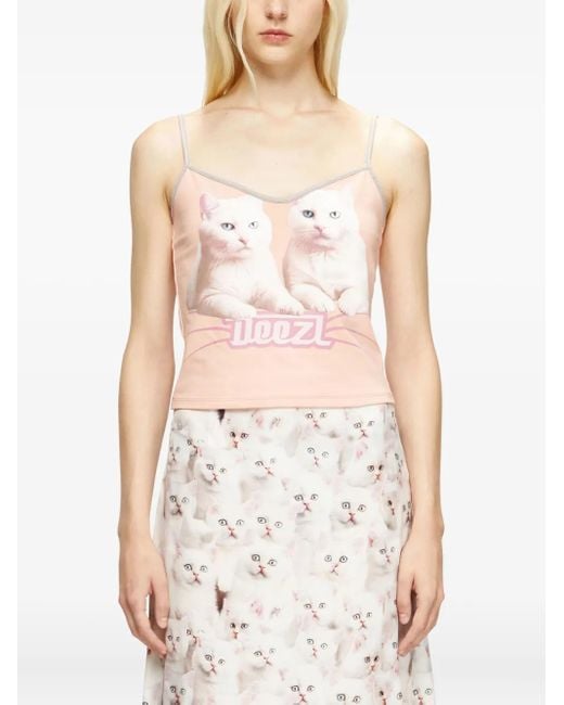 DIESEL Pink Cat-Print Tank Top