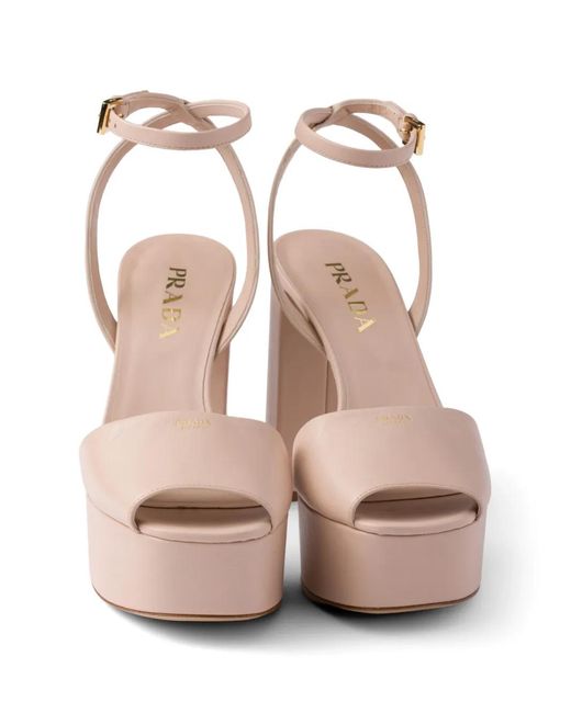 Prada Pink Sandales Plates-Formes En Cuir Nappa