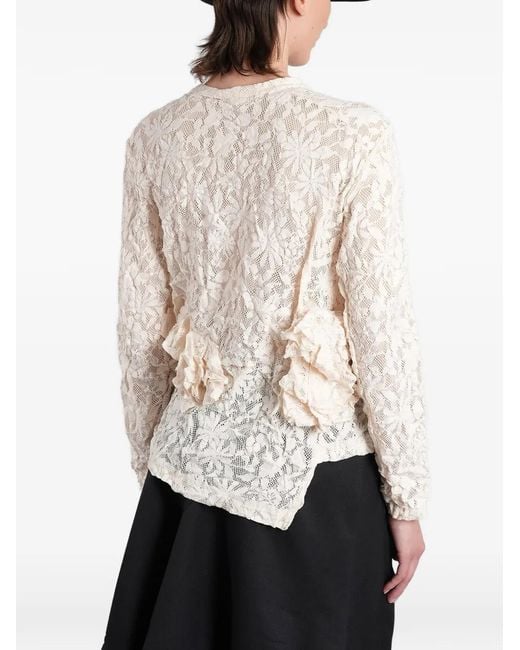 Comme des Garçons White Ruffled Floral-Lace Sweater