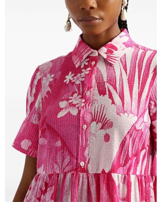 Erdem Pink Floral-print Tiered Shirtdress