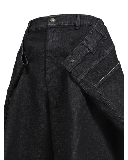 LỰU ĐẠN Black Cut-Off Wide-Fit Shorts for men