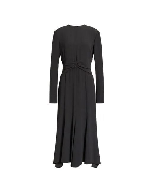 Alberta Ferretti Black Ruched Long-Sleeve Midi Dress