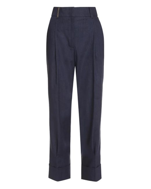 Peserico Blue Cuffed Tailored Trousers