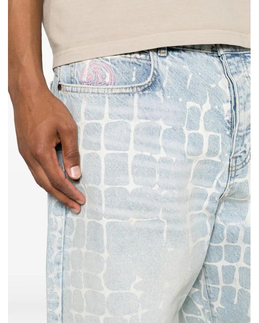 BLUE SKY INN White Crocodile-Effect Heavy-Wash Jeans for men