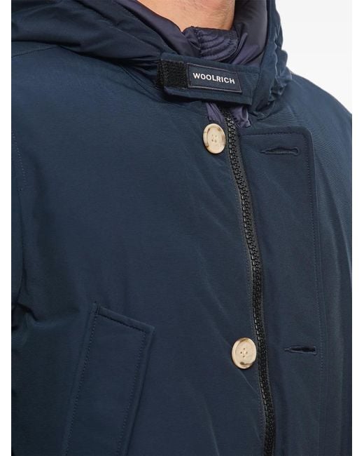 Woolrich Blue Hooded Button-Up Coat for men