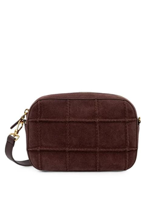 Coccinelle Brown Quilted Suede-Panel Shoulder Bag