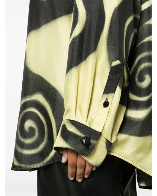 Nanushka Green Sabrin Spiral-print Silk Shirt
