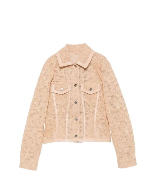 Ermanno Scervino Natural Lace Leather-Trim Jacket