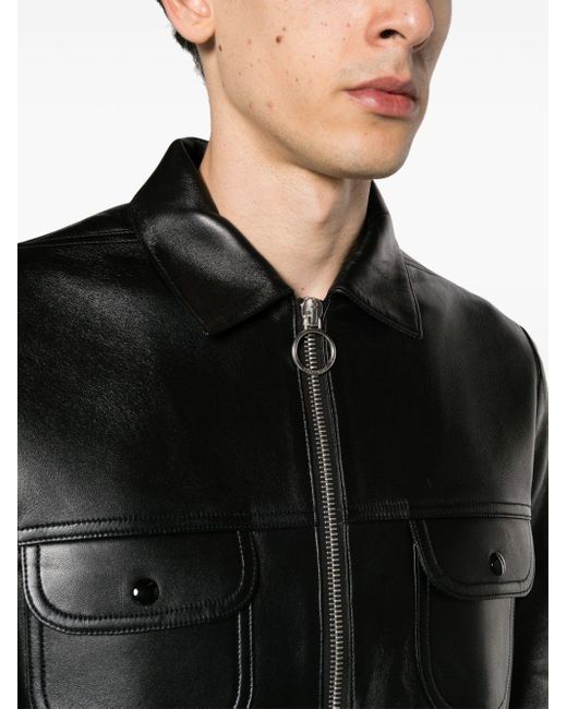 Courreges Black Leather Trucker Jacket for men