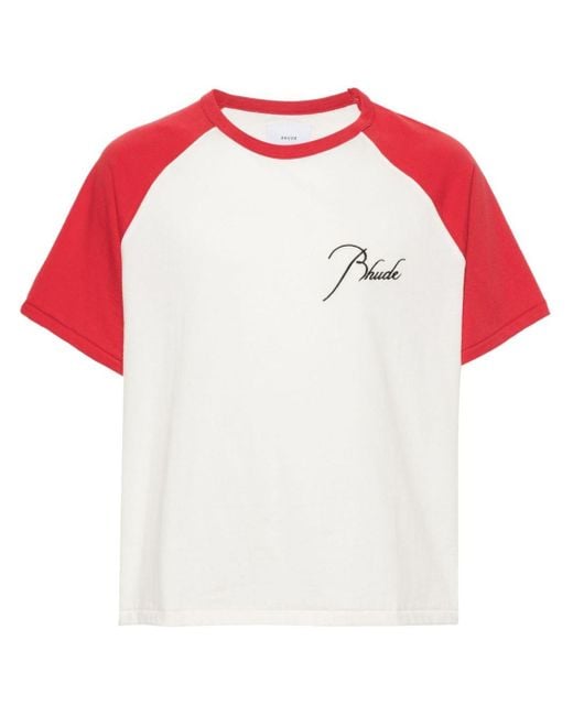 Rhude Logo-embroidered Colour-block T-shirt for men